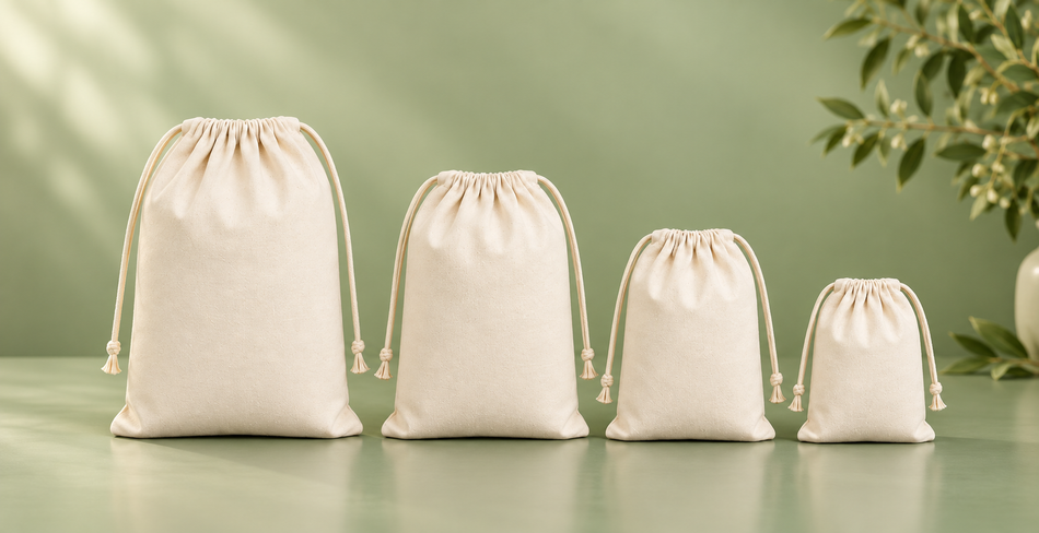 Eco-Friendly Cotton Drawstring Bags / Natural Unbleached Bags