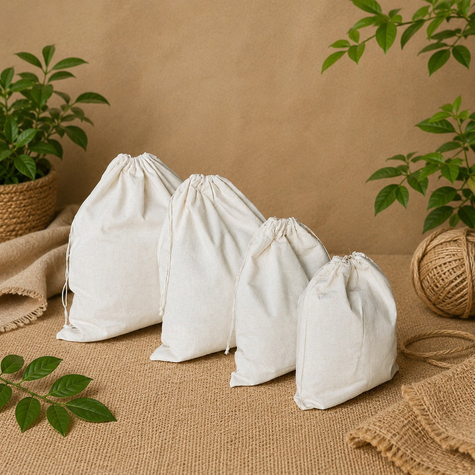 Eco-Friendly Cotton Drawstring Bags / Natural Unbleached Bags