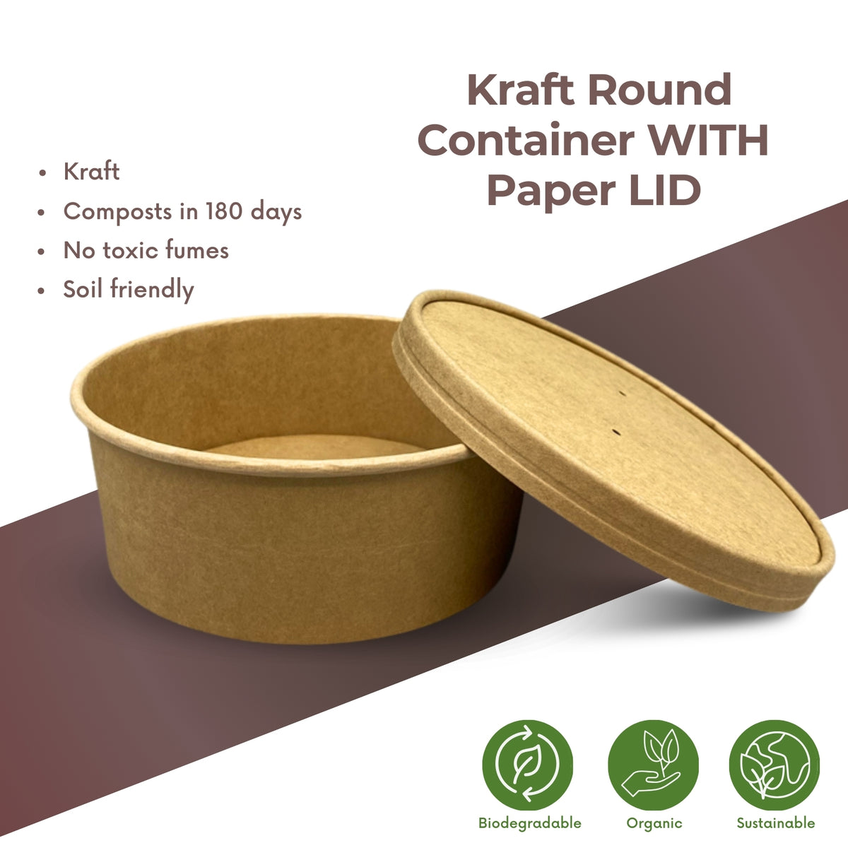 Biosmart Containers Round Biodegradable Kraft Round Containers With Lid-1000ml – Duboxx Packaging LLC