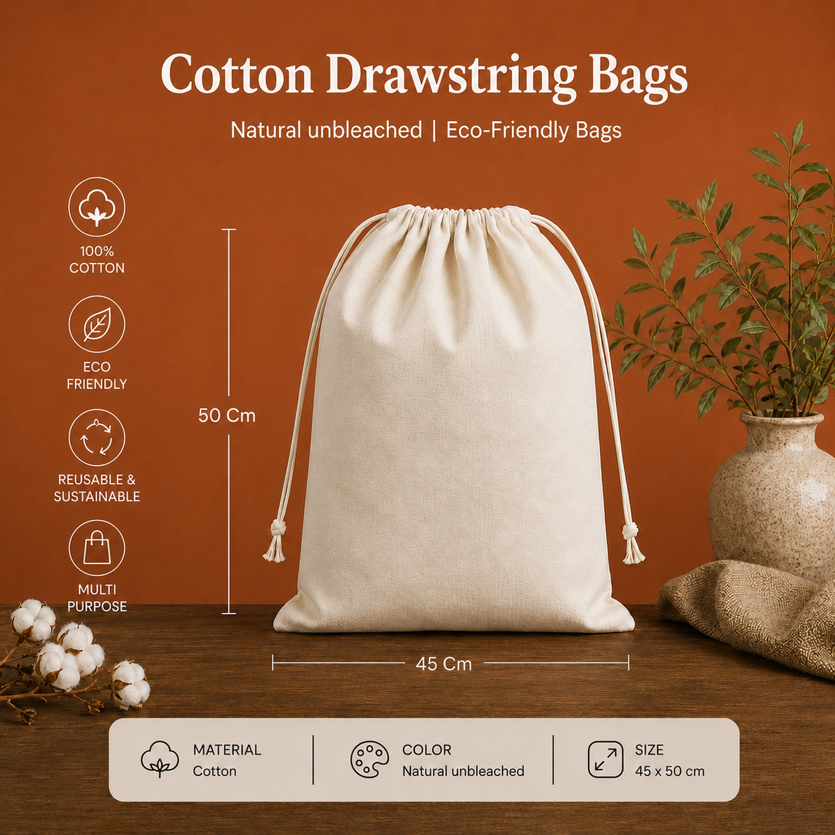 Cotton Drawstring Bags | Natural unbleached | Eco-Friendly Bags...