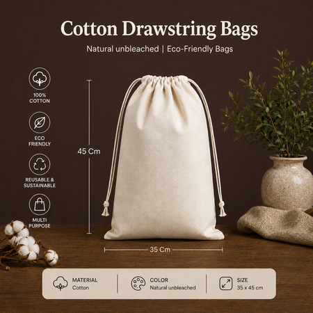 Cotton Drawstring Bags | Natural unbleached | Eco-Friendly Bags..