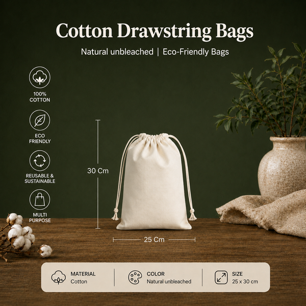 Cotton Drawstring Bags | Natural unbleached | Eco-Friendly Bags