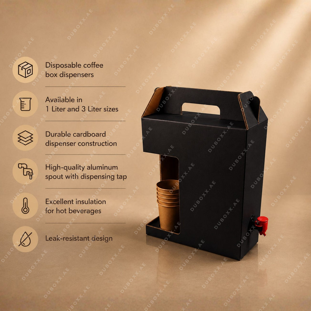 Disposable coffee box dispensers / Cardboard Insulated Coffee Box dispensers Black .