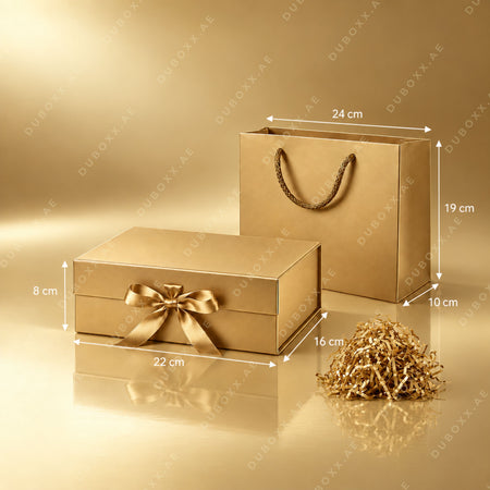 Gift Packing Set with Box + Bag + Shredded Paper-22x16x8cm - Black/White/Red/Pink/Gold