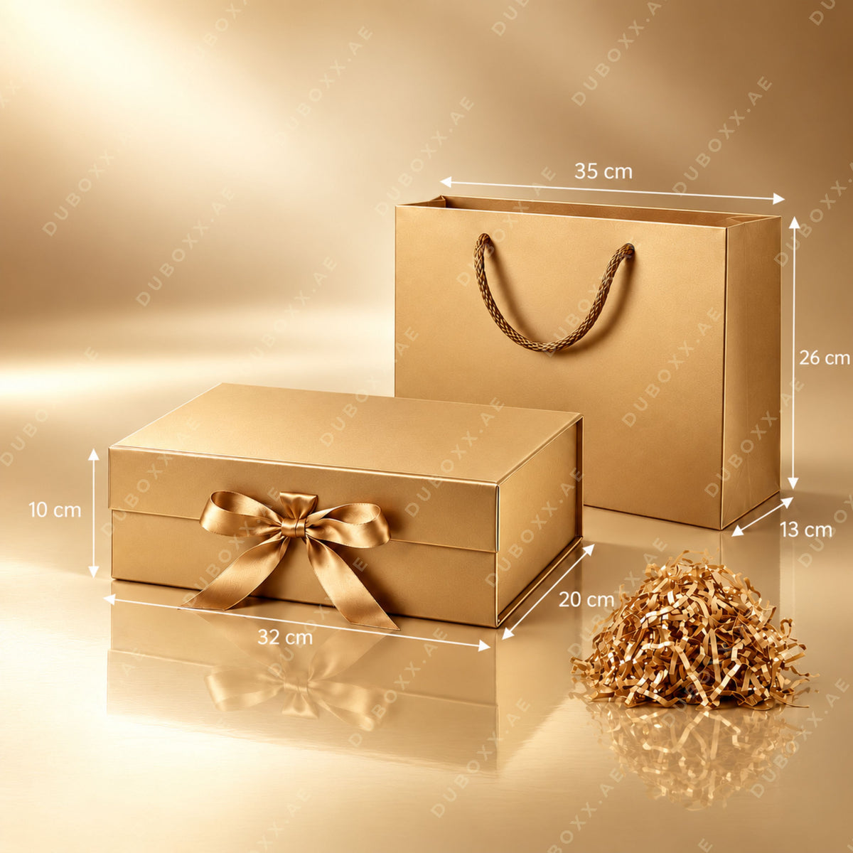 Gift Packing Set with Box + Bag + Shredded Paper-32x20x10 cm - Black/White/Red/Pink/Gold