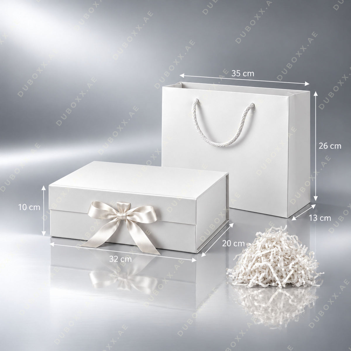 Gift Packing Set with Box + Bag + Shredded Paper-32x20x10 cm - Black/White/Red/Pink/Gold