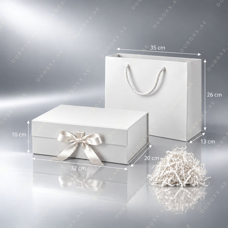 Gift Packing Set with Box + Bag + Shredded Paper-32x20x10 cm - Black/White/Red/Pink/Gold