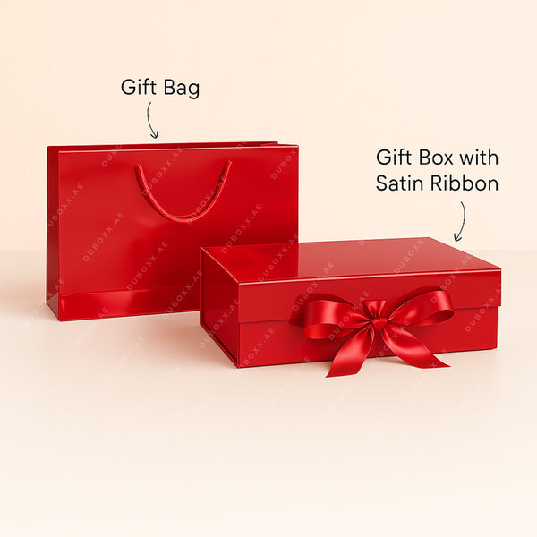 Gift Packaging Combo Set- Box, Bag  & Shredded Paper-RED