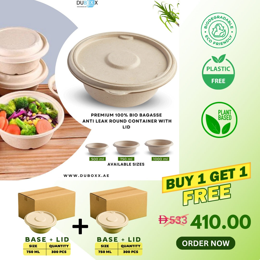 Bagasse 100% biodegradable anti leak Round containers With Lid-750ml-3 ...